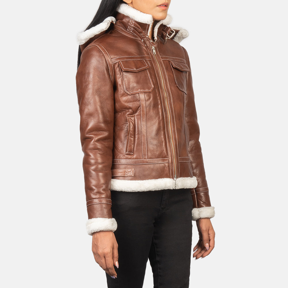 Women's Fiona Brown Hooded Shearling Leather Jacket – The Jacket Maker
