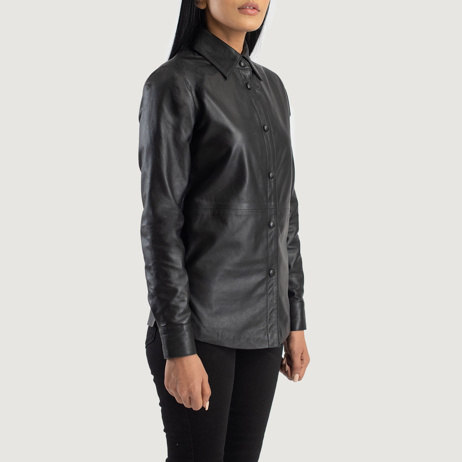 Zenith Black Leather Shirt Jacket For Women – The Jacket Maker